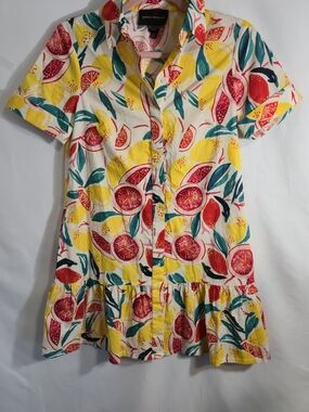 Donna Morgan Citrus-Print Mini Dress in Yellow, Red, Green